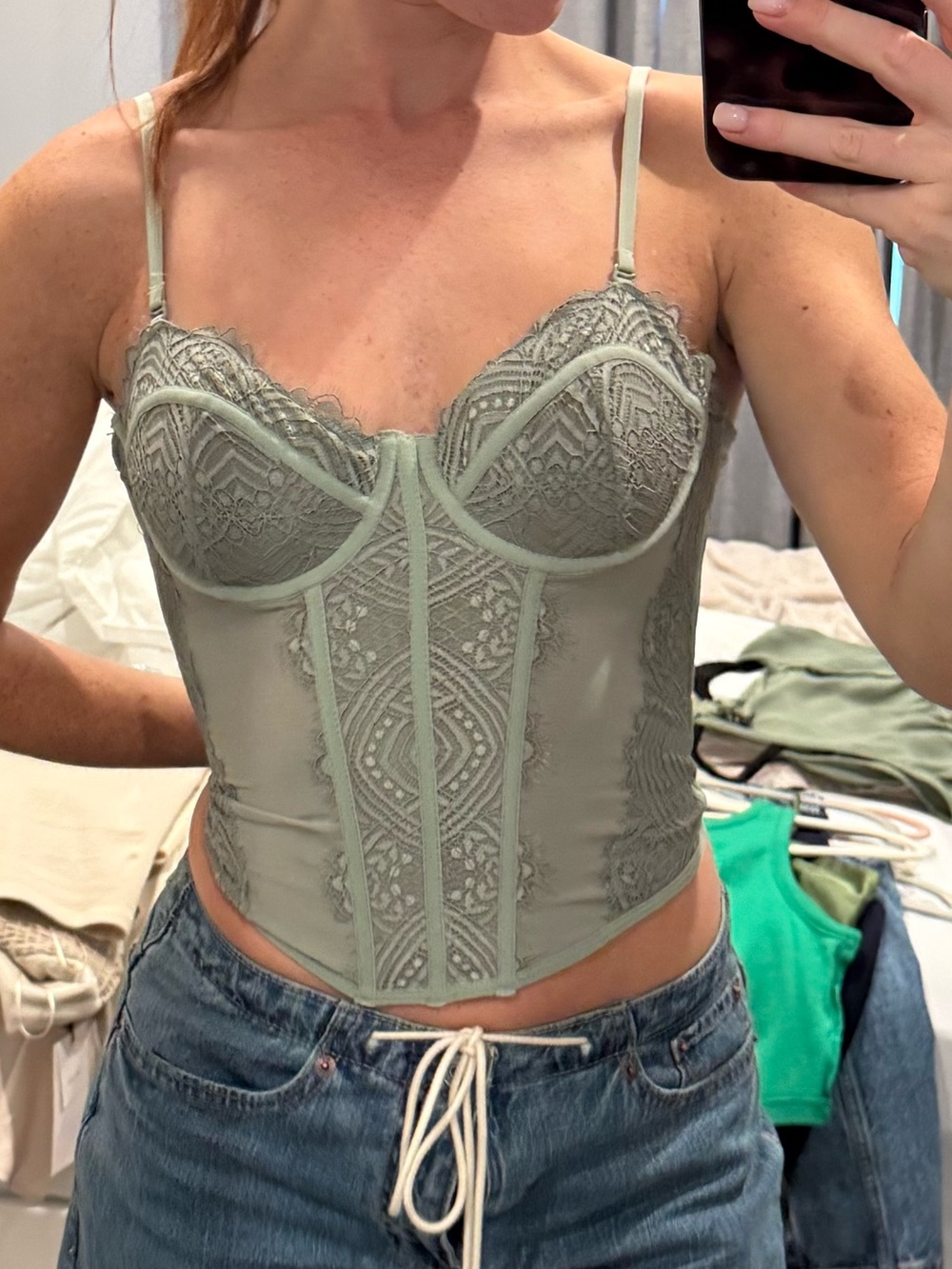 Garage Lace Bustier Corset Top in Sage